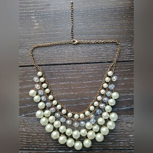 Glass faux pearl and crystal necklace